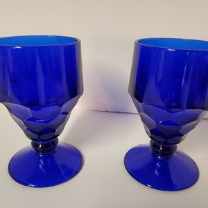 Vintage Viking Low Water Goblets Replacements Lot of 2 Georgian Cobalt Blue